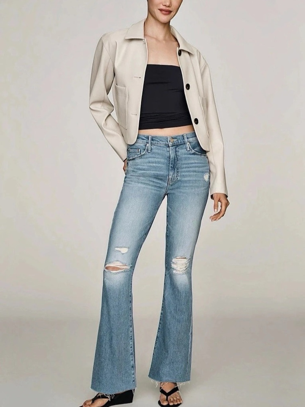 Mother The Weekender Fray Flare Jeans Blue Waist 26